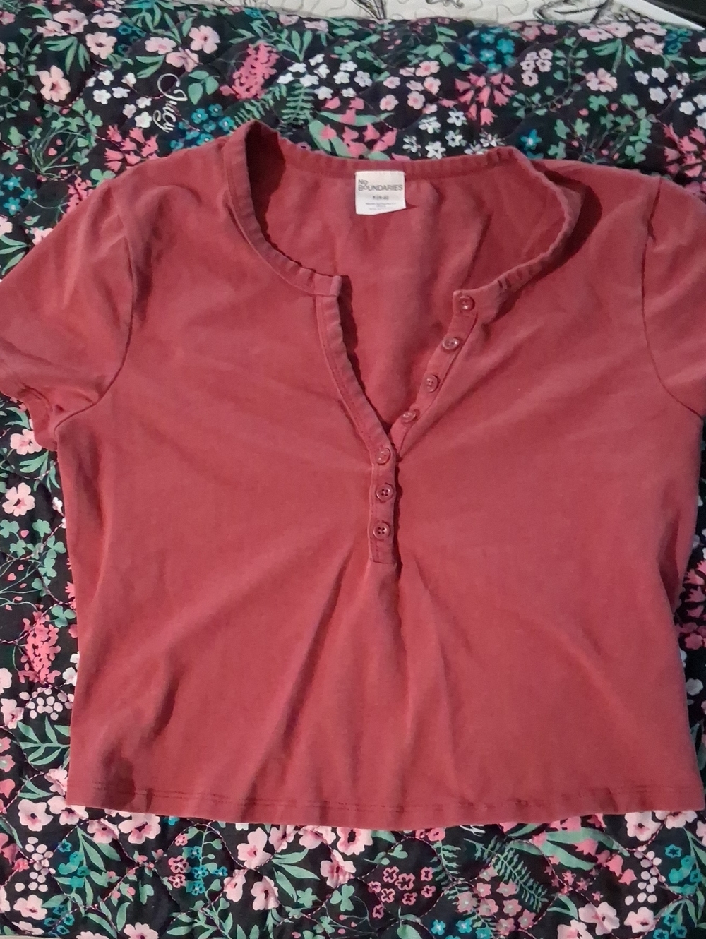No Boundaries Cropped Henley Top in Dusty Rose